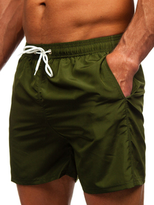 Short de bain décontracté pour homme, vert uni, taille mi-haute, avec cordon de serrage, séchage rapide - Product Image 4