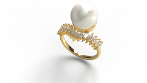 Elegant 18K Marquise Cut Diamond Wedding <b>Ring</b> Unique V Band Pearl <b>Ring</b> Tiara <b>Crown</b> Statement Jewelry Fine Jewelry Gift for Women - Product Image 2