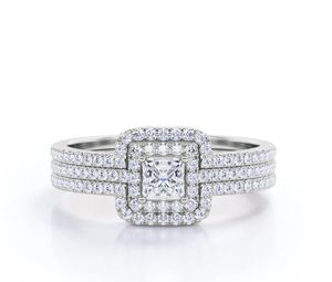 Anillo de Boda de Lujo Certificado con Moissanita Artística Corte Princesa Halo Trio de 1.5 Quilates y Engaste de Plata Esterlina - Product Image 3