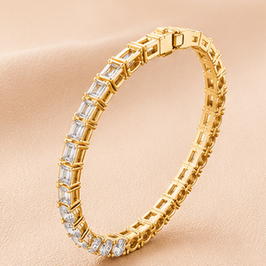<b>Baguette</b> Emerald Cut Diamond Tennis <b>Bracelet</b> for Women Luxury Bridal Wrist Jewelry IGI Certified 14KT Gold Silver Rose Gold Gift - Product Image 2