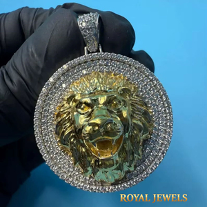 Pendentif personnalisé en forme de tête de lion, argent sterling 925, incrustation de moissanite, plaqué or 18 carats, or rose, bijoux hip hop - Product Image 5