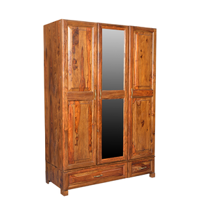 Large modular grey wood grain wardrobe <b>unit</b> with white contrast doors, overhead storage, and open <b>side</b> shelving with drawers. - Product Image 3