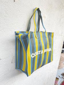 reycled nylon Striped PP Woven Beach <b>Tote</b> Bag Medium Size Top Handle Reusable Shopping Bag - Product Image 2