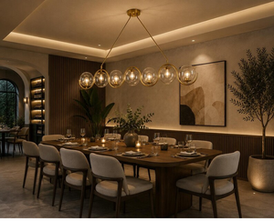 Brass Wave Chandelier 7 Globe Linear Pendant Modern <b>Dining</b> Room Kitchen Island Ceiling <b>Light</b> Decorative Home Fixture - Product Image 3