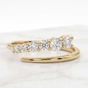 Solid 10k 14k 18k Gold 0.38CT E Color VS1 Round Brilliant Lab Grown Diamond Open Gap <b>Ring</b> Cuff <b>Stacking</b> Band Wedding <b>Ring</b> - Product Image 1