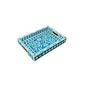 Plateau de service en bois artisanal de luxe avec motif abstrait, design traditionnel et qualité durable, orné d'incrustations en os. - Product Image 2