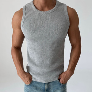 Débardeur côtelé en pur coton épais pour hommes musclés, coupe ajustée et élastique - Product Image 5
