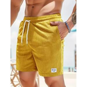 Short de bain jaune uni pour homme, séchage rapide, taille à cordon, décontracté, longueur courte, taille mi-haute, en polyester tissé - Product Image 3