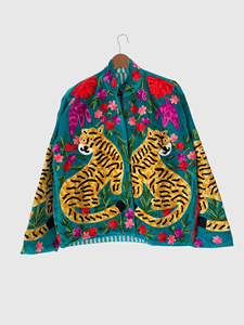 เสื้อแจ็คเก็ตกำมะหยี่ปักลายเสือด้วยมือ แขนยาว คอจีน ไซส์ใหญ่ สำหรับผู้หญิง ใส่ได้ในฤดูใบไม้ผลิ - Product Image 1