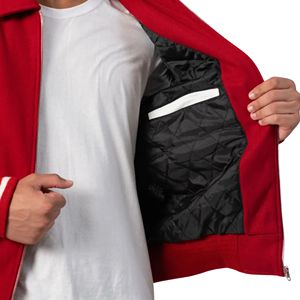 Chaqueta Varsity Unisex con Cierre, Cuello Redondo, Cuerpo de Lana, Mangas de Cuero, Estilo Mecánico Minimalista, Bordado Vintage, Ropa de Trabajo - Product Image 6