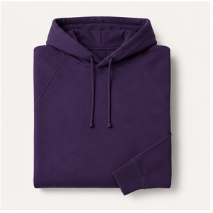 เสื้อฮู้ดดี้ผู้ชายสีม่วงเข้มทรงหลวมสไตล์โมเดิร์น ปรับแต่งได้ พร้อมเชือกผูกสีโทนเดียวกัน ด้านหน้าเรียบ ผ้าฝ้ายเนื้อหนา MHOOD-0023 - Product Image 6