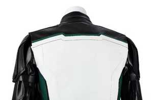 <b>Men's</b> <b>White</b> Green Genuine Leather Biker <b>Jacket</b> Stand Zipper Closure Slim Fit Regular Length Color Blocking Windproof Front - Product Image 2