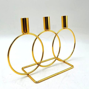 Gold Triple Candle <b>Holder</b> with Geometric Circle Metal Wire <b>Candlestick</b> <b>Holder</b> Table Centerpiece Christmas Decor <b>Candlestick</b> - Product Image 1