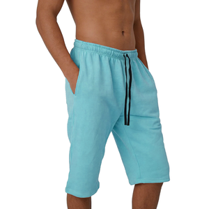 Pantalones Cortos de Felpa para Hombre, Color Azul Cielo, de Algodón y Poliéster, con Cintura Ajustable con Cordón, Casuales, Transpirables, Largos, de Color Sólido, Tejido de Punto - Product Image 2
