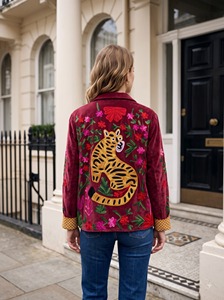 Velvet Suzani Embroidered Breathable <b>Women</b> <b>Jacket</b> <b>Vintage</b> Tiger Kashmiri Embroidery Boho Quilted Winter Coat Cotton Lined - Product Image 2