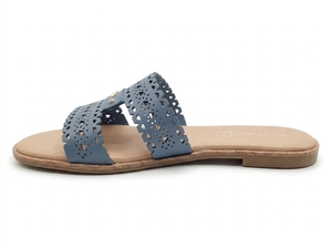 Sandalias Planas de Cuero Genuino Azul para Mujer, Marca Dlords, Punta Abierta, Deslizables, Transpirables, con Amortiguación de Aire, Diseño Floral, Antideslizantes - Product Image 4