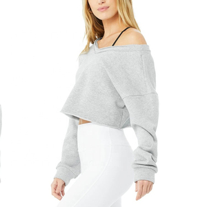 Sweat-shirt en molleton à épaules dénudées pour femme, pull confortable à manches longues, coupe décontractée, haut tendance pour le temps frais, vêtements décontractés pour tous les jours - Product Image 4