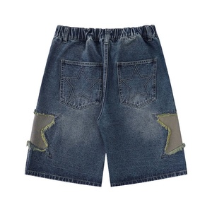 Mid Waist Men's Denim Shorts Patchwork Star Applique Distressed Waterproof Eco-Friendly Polyester/Cotton Casual Summer Woven - Product Image 3