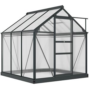 Serre en verre trempé avec structure en aluminium robuste 6,2FT X 6,2FT X 6,6FT, kit gris avec porte d'accès et porte de ventilation - Product Image 1