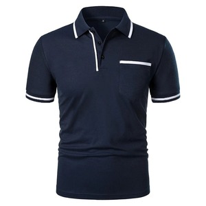 Polo à manches courtes pour homme, couleur unie, en coton tricoté, décontracté, respirant, coupe classique, avec poche - Product Image 6