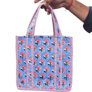 Latest Spring Summer Solid Color Cotton Quilted Handmade Boho Shoulder <b>Mini</b> Tote Bag Zipper Closure Block Printed Women's - Product Image 1