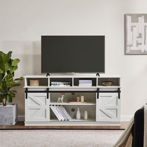 <b>Adjustable</b> Modern Farmhouse Wood TV Stand Sliding Barn Door Entertainment Center Storage Cabinet <b>Table</b> for Living Room Sh-Styled - Product Image 1