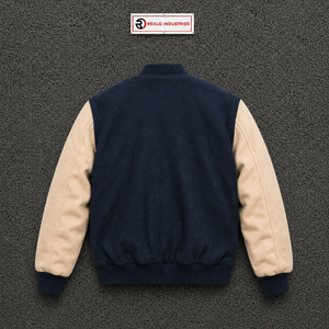 แจ็คเก็ตวาร์ซิตี้สีน้ำเงินกรมท่าผ้าขนสัตว์พร้อมแขนสีขาวครีมสำหรับผู้ชาย ขายส่ง แจ็คเก็ตเบสบอลแบบ Letterman พรีเมียม คลาสสิก - Product Image 6