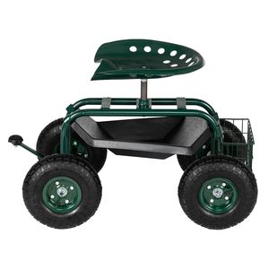 Sedile da Giardino con Ruote 75x45x47cm in Ferro con Manico Corto, Carrello da Esterno per Prato, Giardino, Cortile, Patio, Scooter, Sedile da Lavoro con Ruote per Giardinaggio - Product Image 3