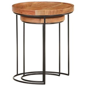 Mesa de centro pequeña y mediana de madera maciza de acacia en color marrón y negro - Product Image 4