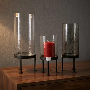 Juego de Portavelas de Vidrio Cilíndrico con Base de Metal, Resistente al Calor, Decoración para el Hogar - Product Image 4
