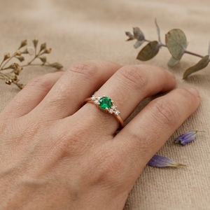 Green Round Gemstone Engagement <b>Ring</b> for Women Rose Gold Moissanite Cluster Wedding Promise <b>Ring</b> - Product Image 6