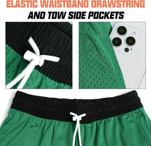 Shorts en maille verte pour homme, taille à cordon de serrage, respirants, style sportif, en polyester, longueur courte - Product Image 5