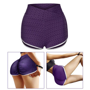 Shorts de yoga taille haute pour femme, violet uni, style vintage avec nœud, respirant, en coton et élasthanne, coupe sportive, élastique, pour l'entraînement - Product Image 1