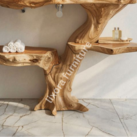 Luxury Handcrafted Tree Trunk Vanity Live Edge Shelves Solid Wood Artistic Bathroom Console Mirror Included Durable Eco-Friendly