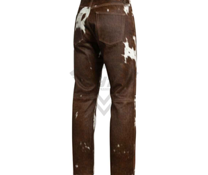 Pantalones de Cuero Genuino con Estampado de Piel de Vaca Marrón y Blanca, Corte Recto, Estilo Occidental, Casual, para Hombre, Fabricante - Product Image 2