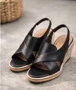 Genuine Leather Black Real Leather Flat Heel Customized available and Heel <b>Sandals</b> for Women - Product Image 1
