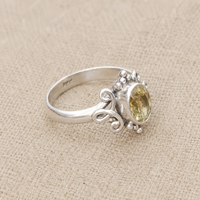 Bague en argent sterling 925 avec citrine ovale sertie clos, plaquée or rose et or jaune, filigrane fait main, style vintage, pierre précieuse de caractère