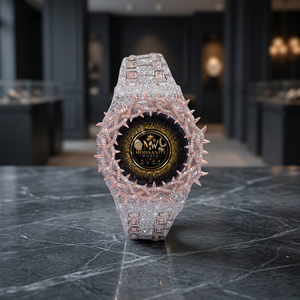 Reloj de Lujo Moissanite World Iced Out con Diseño de Moneda Antigua, 40 mm, Oro Rosa, Completamente Cubierto de Diamantes, Cristal de Zafiro, Correa de 20 mm, Unisex - Product Image 1