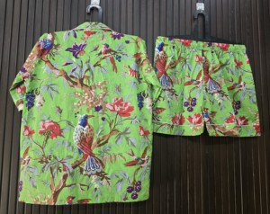 Conjunto de pijama de manga corta con estampado de pájaros para mujer, ropa de dormir informal de verano de tejido suave con patrón de pájaros verdes, 2 piezas, talla adulta, ropa de dormir de algodón para mujer - Product Image 4