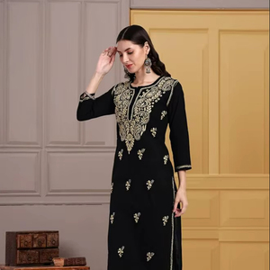 Classic Hand Embroidered Lucknowi <b>Chikankari</b> Cotton Kurti Kurta for Women Traditional Wear - Product Image 1