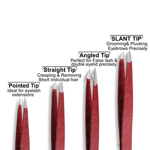 Pinzas para cejas de punto inclinado rojo para desplumar y quitar el cabello Pinzas para cejas de volumen ruso de etiqueta privada con embalaje - Product Image 2