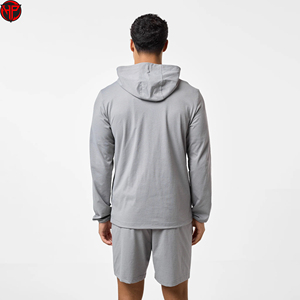 Gray Hooded <b>Tracksuit</b> Set Zip Up Jacket and Shorts Breathable Quick Dry Streetwear Sportswear Windbreaker Shorts Set for Men - Product Image 5
