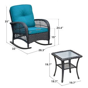 Set di Mobili da Esterno in 3 Pezzi Blu Ciano, Sedia a Dondolo in Vimini con Cuscini Impermeabili - Product Image 6