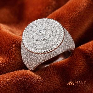 Moissanite <b>Ring</b> <b>Mens</b> Round Halo Signet <b>Ring</b> Iced Out Statement Jewelry Luxury Gift <b>for</b> Him Sparkling Premium Finish Fit - Product Image 5