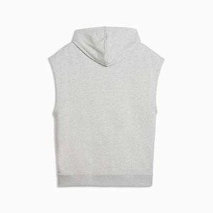 Sudadera de Forro Polar sin Mangas con Capucha para Hombre, Talla Grande, Color Gris Sólido, Informal, con Bolsillo, para Otoño - Product Image 5