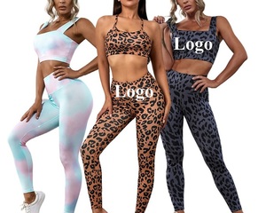 Ensemble débardeur sportif imprimé léopard pour femme avec leggings taille haute en maille respirante pour le fitness - Product Image 1