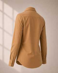 เสื้อเชิ้ตผู้หญิงสีกากี แขนยาว ปิดกระดุม ปักลายที่อก สไตล์เวิร์คแวร์ - Product Image 3