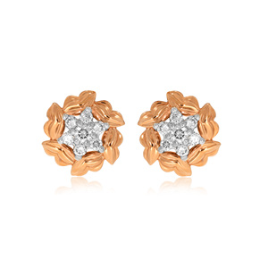 Boucles d'oreilles clous en or rose 18 carats avec diamants de laboratoire en forme de grappe florale, design élégant en forme de fleur, bijoux raffinés pour femme, cadeau d'anniversaire - Product Image 1