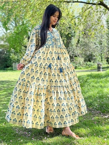 Pure Cotton Maxi Dress Indian Block Bagru Print Summer Earthy Nature Goddess Comfy Daywear - Product Image 5