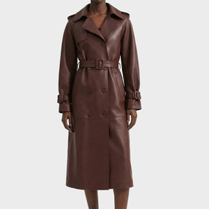 Rahsal Industries Unisex Real Leather Thick Trench <b>Coat</b> <b>Double</b> <b>Breasted</b> Long Length Stand Collar Windproof Breathable Winter - Product Image 1